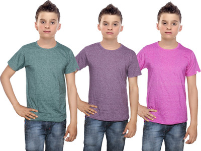 

IndiWeaves Boys Solid Cotton T Shirt(Multicolor, Pack of 3, Green;pink;purple