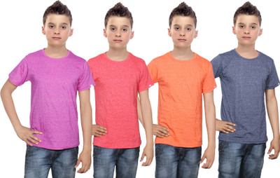 

IndiWeaves Boys Solid Cotton T Shirt(Multicolor, Pack of 4, Blue;orange;pink;red