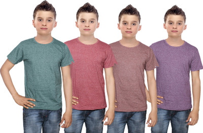 

IndiWeaves Boys Solid Cotton T Shirt(Multicolor, Pack of 4, Brown;green;purple