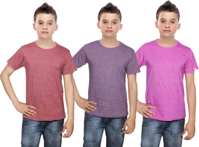 

IndiWeaves Boys Solid Cotton T Shirt(Multicolor, Pack of 3, Brown;pink;purple