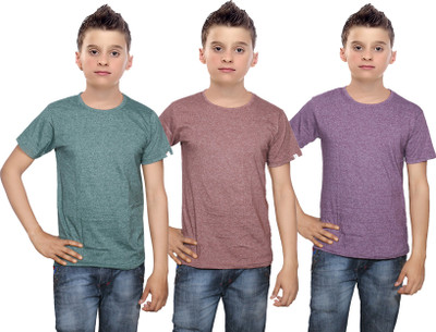 

IndiWeaves Boys Solid Cotton T Shirt(Multicolor, Pack of 3, Brown;green;purple