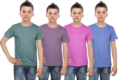 IndiWeaves Boys Solid Cotton T Shirt(Multicolor, Pack of 4, Blue;green;pink