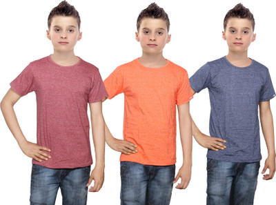 

IndiWeaves Boys Solid Cotton T Shirt(Multicolor, Pack of 3, Blue;brown;orange