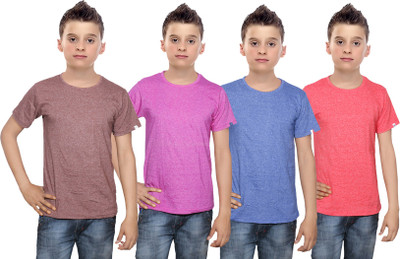 

IndiWeaves Boys Solid Cotton T Shirt(Multicolor, Pack of 4, Blue;brown;pink;red