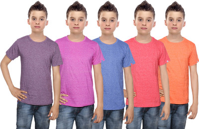 

IndiWeaves Boys Solid Cotton T Shirt(Multicolor, Pack of 5, Blue;orange;pink;purple;red