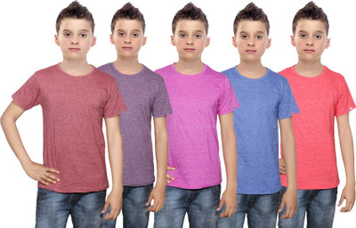 

IndiWeaves Boys Solid Cotton T Shirt(Multicolor, Pack of 5, Blue;brown;pink;purple;red