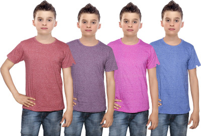 

IndiWeaves Boys Solid Cotton T Shirt(Multicolor, Pack of 4, Blue;brown;pink