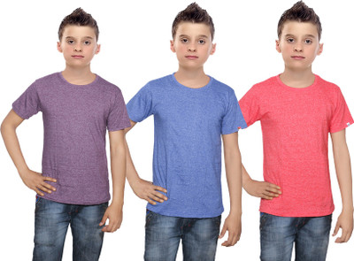 

IndiWeaves Boys Solid Cotton T Shirt(Multicolor, Pack of 3, Blue;purple;red