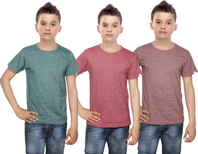 

IndiWeaves Boys Solid Cotton T Shirt(Multicolor, Pack of 3, Brown;green