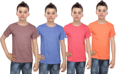 

IndiWeaves Boys Solid Cotton T Shirt(Multicolor, Pack of 4, Blue;brown;orange;red
