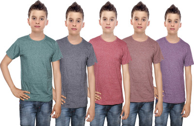 

IndiWeaves Boys Solid Cotton T Shirt(Multicolor, Pack of 5, Black;brown;green;purple