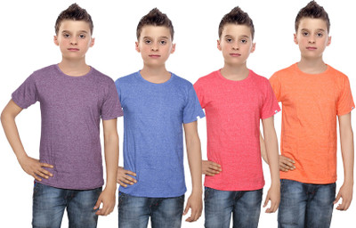 

IndiWeaves Boys Solid Cotton T Shirt(Multicolor, Pack of 4, Blue;orange;purple;red