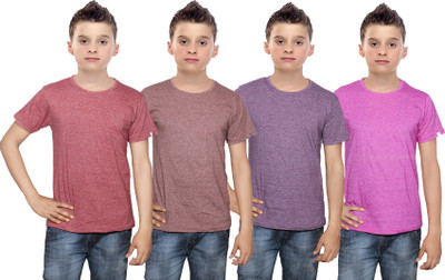

IndiWeaves Boys Solid Cotton T Shirt(Multicolor, Pack of 4, Brown;pink;purple