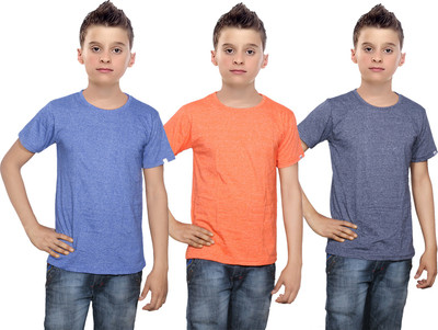 

IndiWeaves Boys Solid Cotton T Shirt(Multicolor, Pack of 3, Blue;orange
