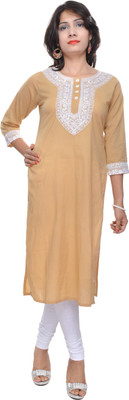 Naksh Jaipur Casual Embroidered Women Kurti(Beige)