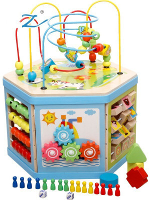 

Emob Children’s Large Wooden Hexagon Multifunctional Beads around the Building Blocks Puzzle Treasure Box Learning Toy(Multicolor)