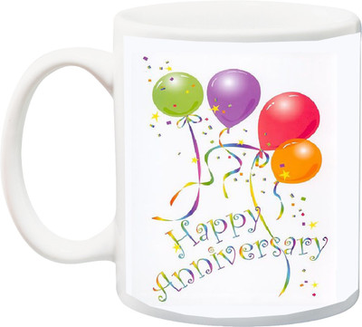 

ME&YOU Gift for wife/husband/mother/father/hubby/wifey;Happy Annivarsery Ballon 3D Print Ceramic Mug(3225 ml), Multicolor