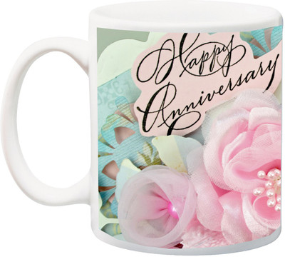 

ME&YOU Gift for wife/husband/mother/father/hubby/wifey;Happy Annivarsery Rose 3D Print Ceramic Mug(325 ml), Multicolor