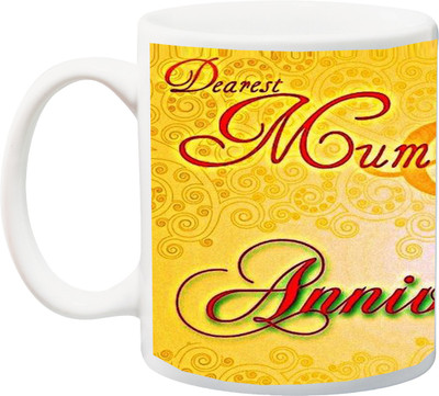 

ME&YOU Gift for Father/Mother/Daddy/Mummy;Dearest Mom & dad aap Ki Anniversary Yollow Printed Ceramic Mug(325 ml), Multicolor