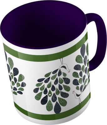

MiiCreations Printed Two Tone Blue And White Feather Ceramic Mug(325 ml)