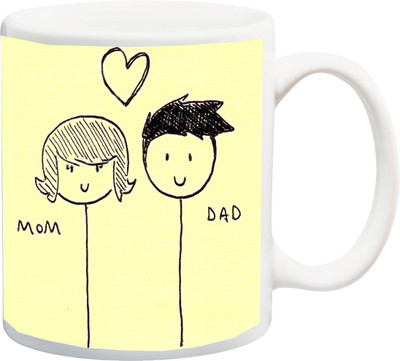 

ME&YOU Gift for Father/Mother/Daddy/Mummy;LOve You Mom And Dad Heart Printed Ceramic Mug(325 ml), Multicolor