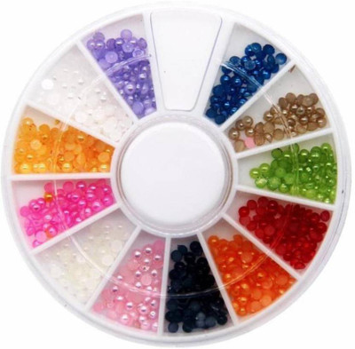 

Azzuro 12 Candy Color Shiny Half Round Flatback Pearls Nail Art Stickers Tips 3D Decoration Wheel(Multicolor)