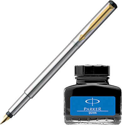 

Parker Vector Stainless Steel GT Fountain Pen with Blue Quink Ink Bottle(Pack of 2)
