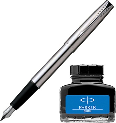 PARKER Frontier Stainless Steel CT Fountain Pen with Blue Quink Ink Bottle(Pack of 2, Ink Color - Blue)