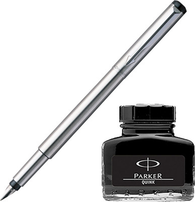 

Parker Vector Stainless Steel CT Fountain Pen with Black Quink Ink Bottle(Pack of 2)