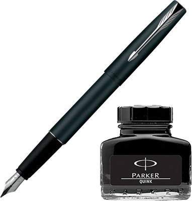 PARKER Frontier Matte Black CT Fountain Pen with Black Quink Ink Bottle(Pack of 2, Black)