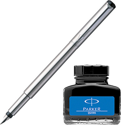 

Parker Vector Stainless Steel CT Fountain Pen with Blue Quink Ink Bottle(Pack of 2)