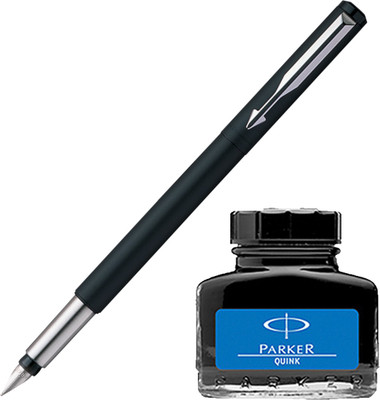 Parker Vector Matte Black CT Fountain Pen with Blue Quink Ink Bottle(Pack of 2)
