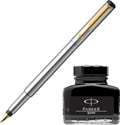 

Parker Vector Stainless Steel GT Fountain Pen with Black Quink Ink Bottle(Pack of 2)