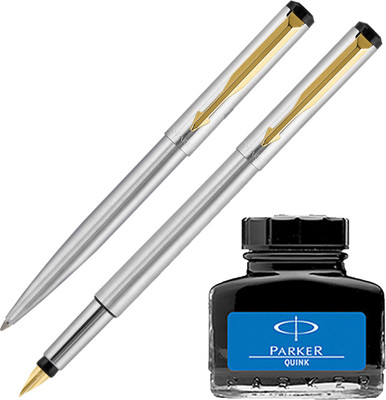 

Parker Vector Stainless Steel GT Fountain Pen & Ball Pen with Blue Quink Ink Bottle(Pack of 2)