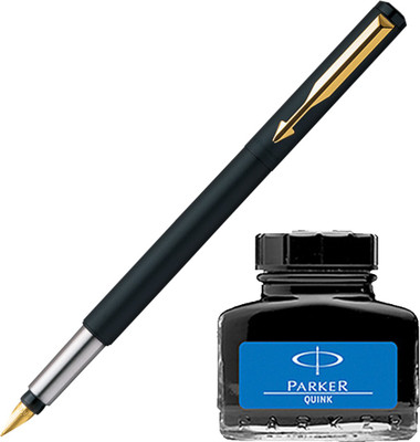 

Parker Vector Matte Black GT Fountain Pen with Blue Quink Ink Bottle(Pack of 2)