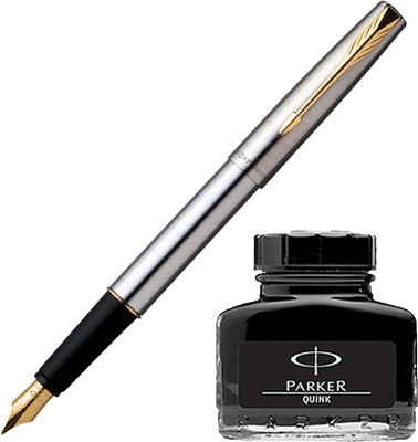 

Parker Frontier Stainless Steel GT Fountain Pen with Black Quink Ink Bottle(Pack of 2)