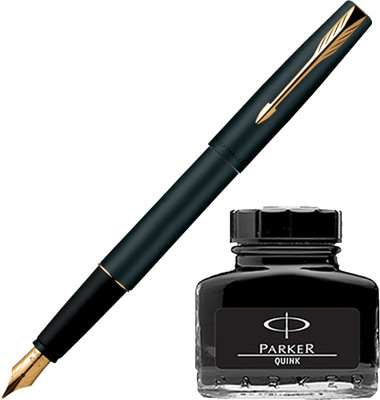 

Parker Frontier Matte Black GT Fountain Pen with Black Quink Ink Bottle(Pack of 2)