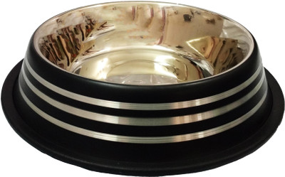 

Petshop7 Stainless Steel Anti Skid Dog Food Bowl Medium 950 ML Round Stainless Steel Pet Bowl(950 ml Black)