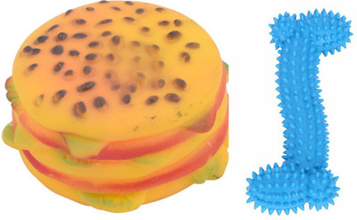 

SRI Imported High Quality Natural Rubber Colorfull Bones With Burger Toy For Puppy - Small Rubber Squeaky Toy For Dog