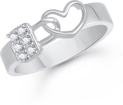 

VK Jewels Love Lock Alloy Cubic Zirconia Rhodium Plated Ring, Silver