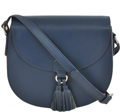 

AzraJamil Women Casual Blue Genuine Leather Sling Bag