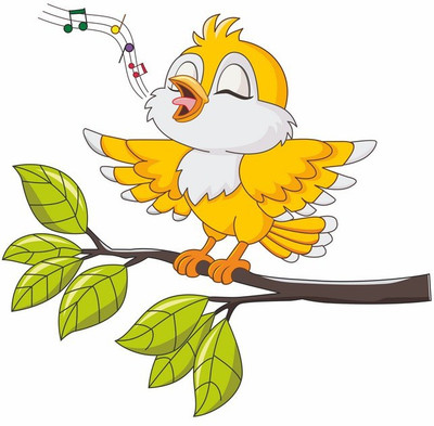 Happy Walls 25 cm yellow singing tweety bird on tree branch Self Adhesive Sticker(Pack of 1)