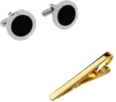 Bsquare Brass Cufflink & Tie Pin Set(Black)