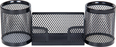 

Fab Handicraft 3 Compartments Iron Pen Stand,Pencil Stand,Office Accesspries,Desk Organizer,Card Holder(Black)