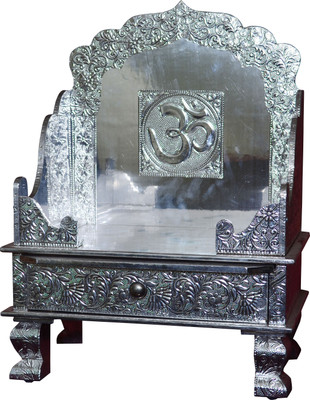 

Pavitra Ghar 15" x 9" x 18" Aluminium Singhasan with Tray & Drawer Wooden, Aluminium Home Temple(Height: 44 cm)