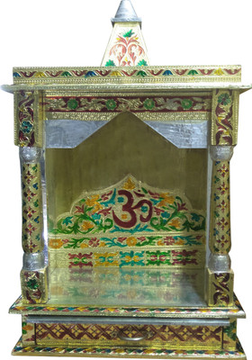 

Pavitra Ghar 15" x 6" x 21" Golden Mina work Open Temple Wooden, Aluminium Home Temple(Height: 38 cm)