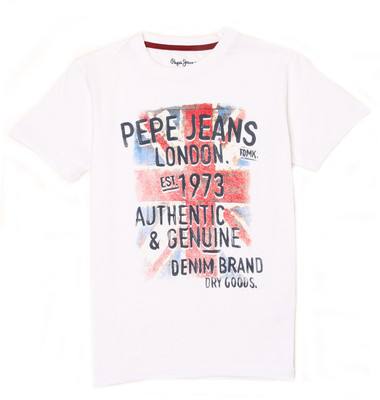 

Pepe Jeans Boys Graphic Print Cotton T Shirt(White, Pack of 1