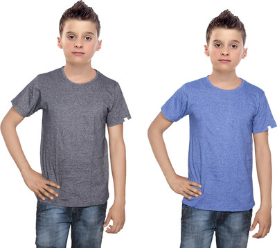 

IndiWeaves Boys Solid Cotton T Shirt(Multicolor, Pack of 2, Black;blue