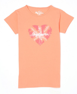 

Pepe Jeans Girls Graphic Print Cotton T Shirt(Orange, Pack of 1, Coral