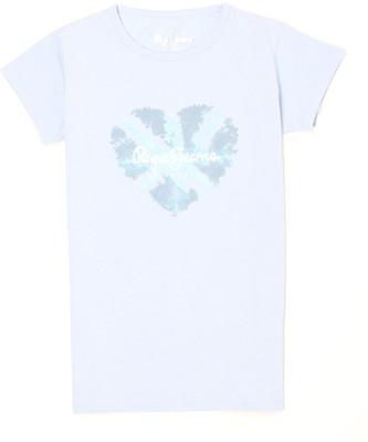 

Pepe Jeans Girls Graphic Print Cotton T Shirt(Blue, Pack of 1, Bleached blue